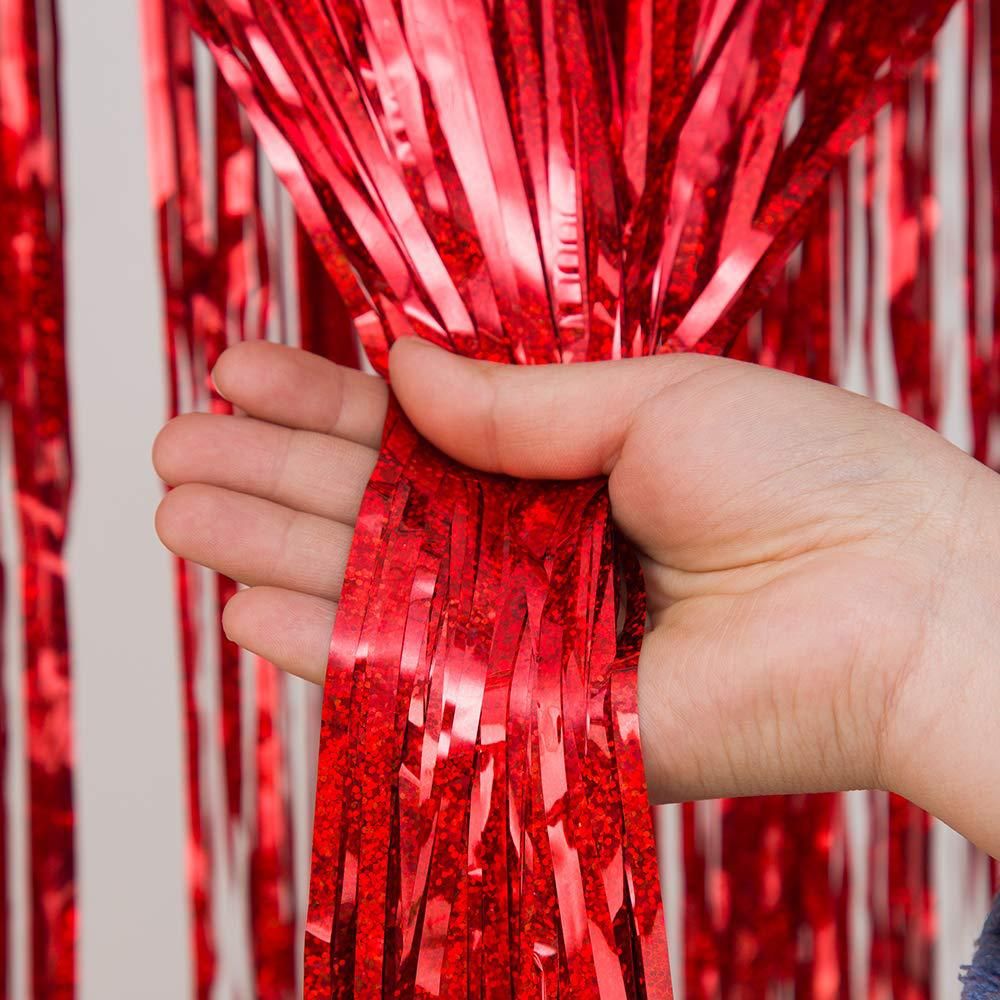 Foil Curtain Backdrop Red Metallic Tinsel Foil Fringe Curtains Photo Booth Props for Birthday Wedding Engagement Shower-1*2.5M — image 2
