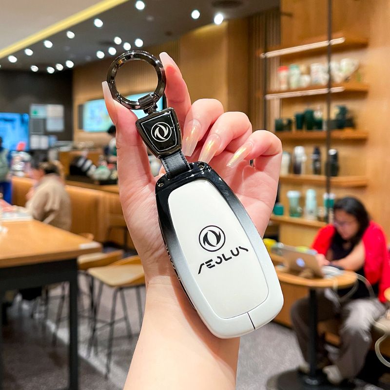 Fragrant Car Aeolus L8 Key Cover Gradient Black White Standard Option b: gradient black & white single bag + black leather cord clasp โ image 5