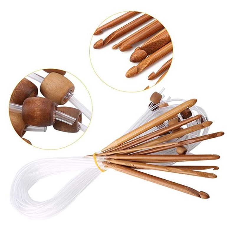 Crochet Hooks, Practical 12pcs Carbonized Bamboo Afghan Tunisian Crochet Hooks Set Carpet Rug Weave Knitting Needles — image 2