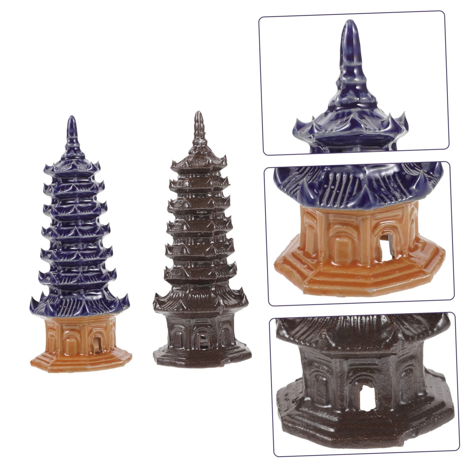 Statue Miniature Tower Ornaments 2pcs Hexagonal Pagoda Miniature Ceramics Zen Garden Outdoor Accessories Decor โ image 2