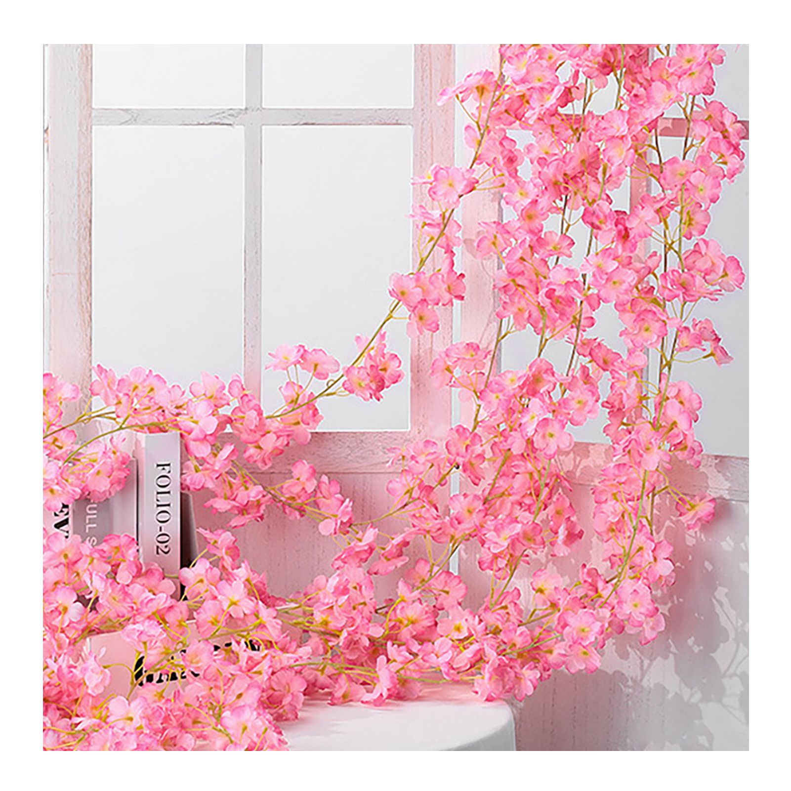 Artificial Flower Rattan Single 1.8m 135pcs Flowers Head Vivid Decorative Silk Plastic Hanging Fake Rattan for Decoration Deep Pink — image 6