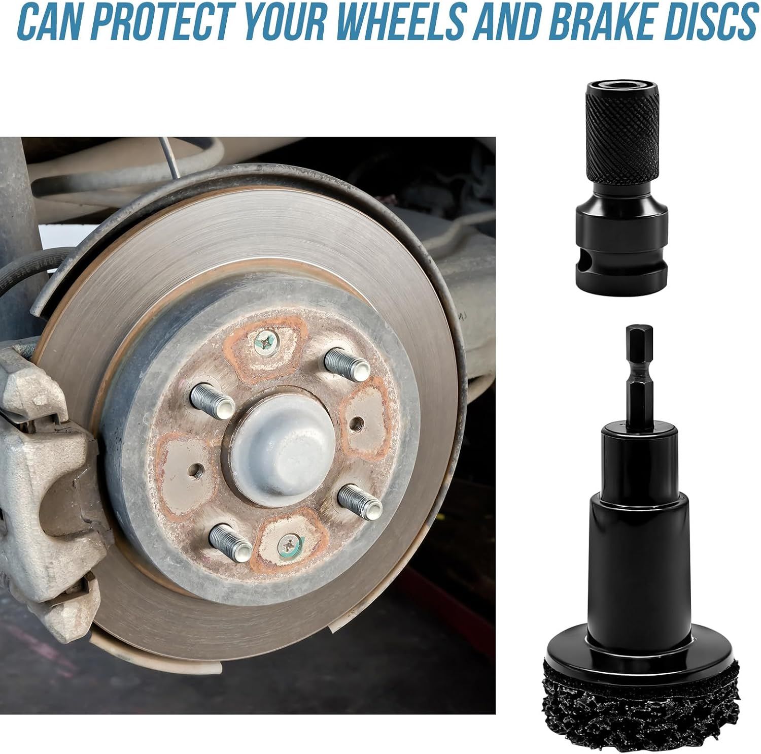 Wheel Hub Cleaning and Repair Kit with 5 Spacers, Drill-Powered Rust Removal Tool for Lug Studs, Rotors and 1/2 inch Impact Wrenches โ image 4