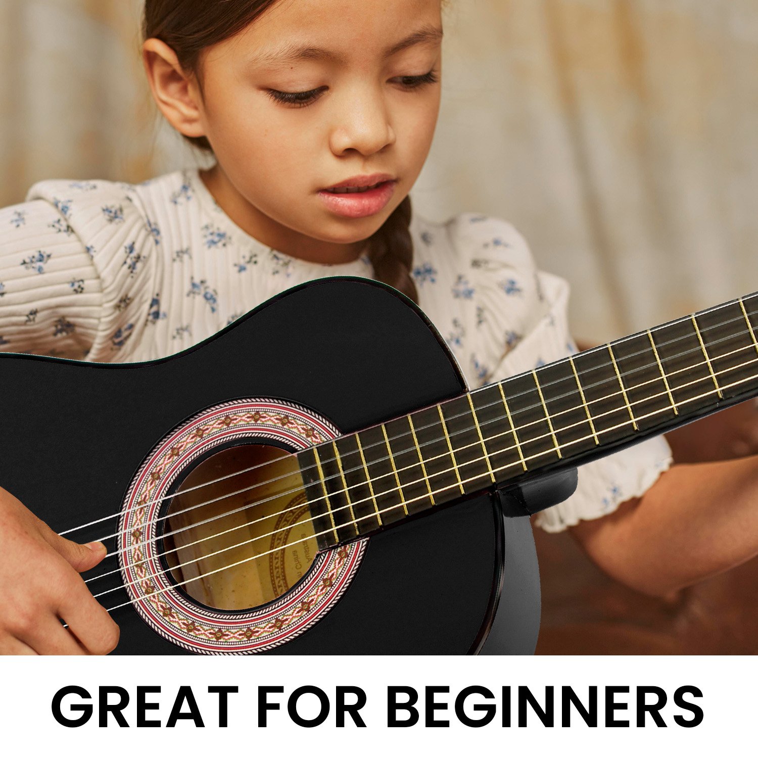Karrera 34in Acoustic Children Wooden Guitar - Black — image 6