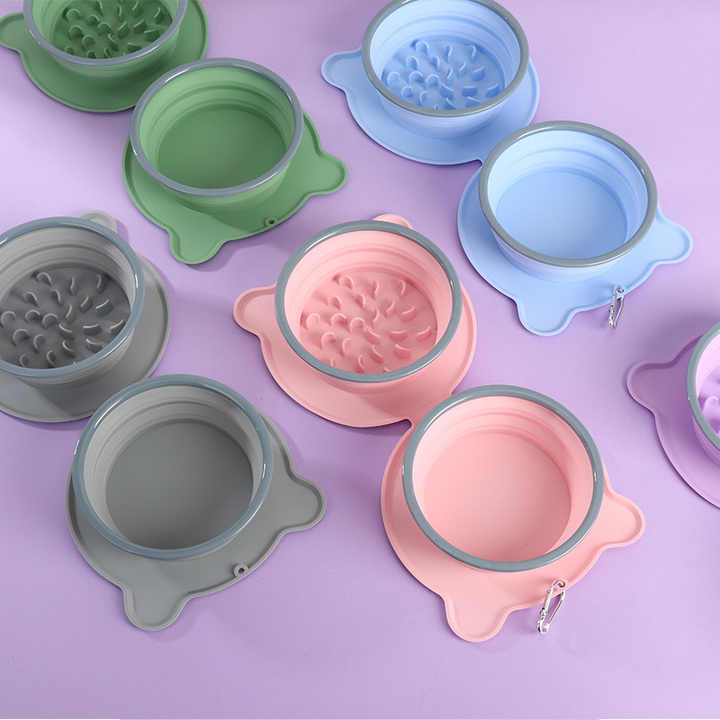 Purple Portable Collapsible Pet Bowl Set - Food-Grade Silicone Double Bowl for Dogs & Cats, Anti-Slip & Easy to Clean — image 2