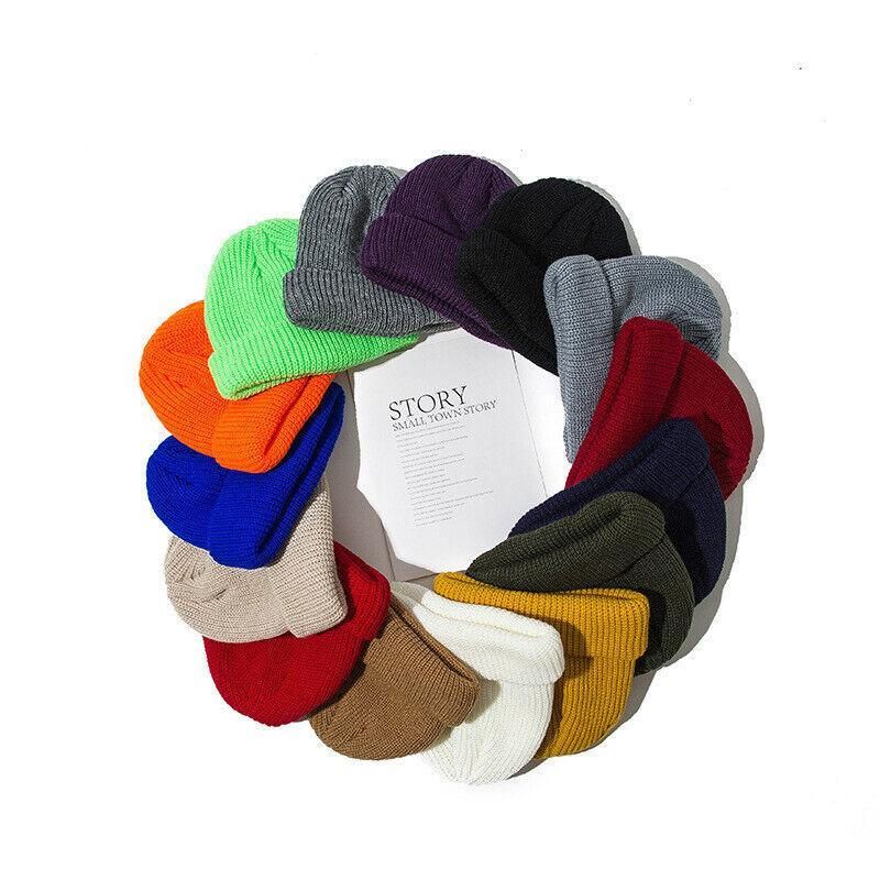 Men Women Mini Fisherman Beanie Winter Spring Hat Soft Knitted Docker Skull Cap - Orange Pink โ image 5