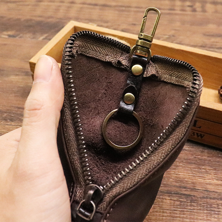 Red Vintage Top-Grain Cowhide Key Pouch - Men's Large Capacity Waist-Mounted Retro Key Holder (11x6x6 cm) — image 4
