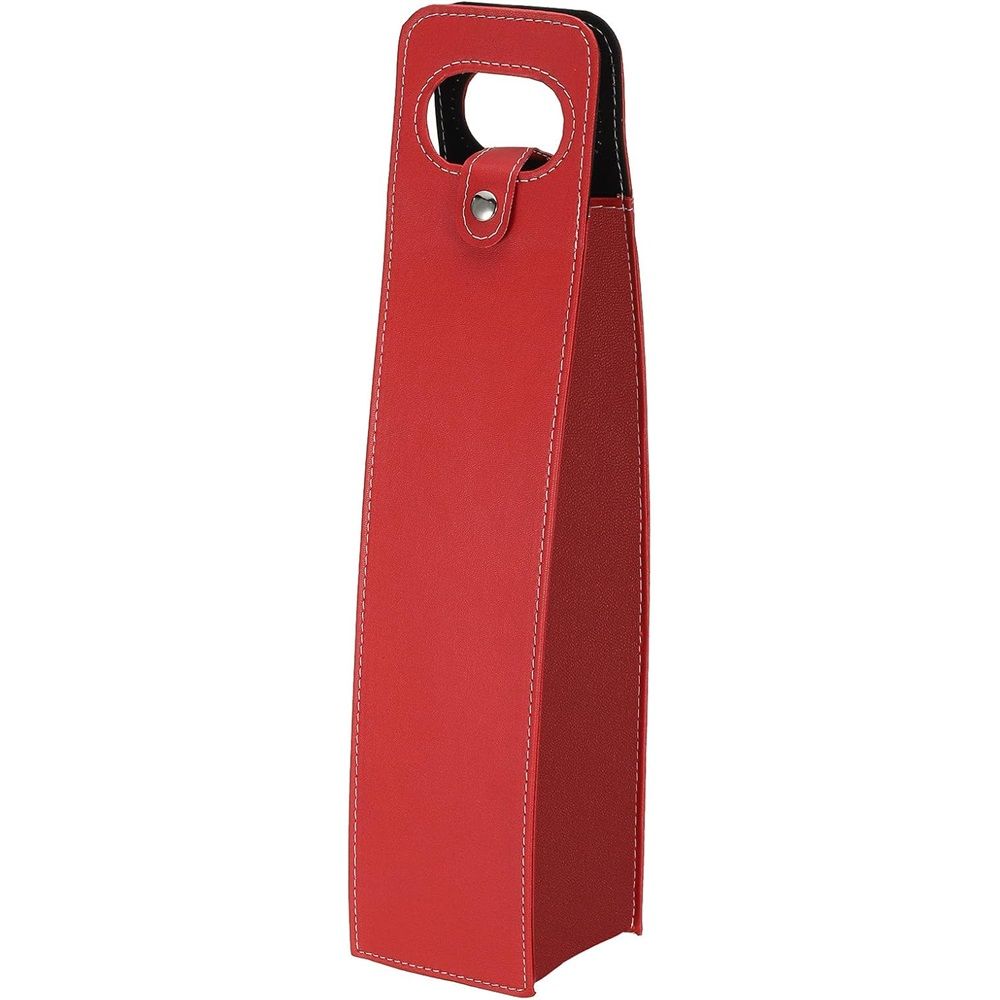 Reusable Leather Wine Tote Carrier for Bottles - Portable Champagne Gift Bags for Picnic, Party, Wedding（Red）