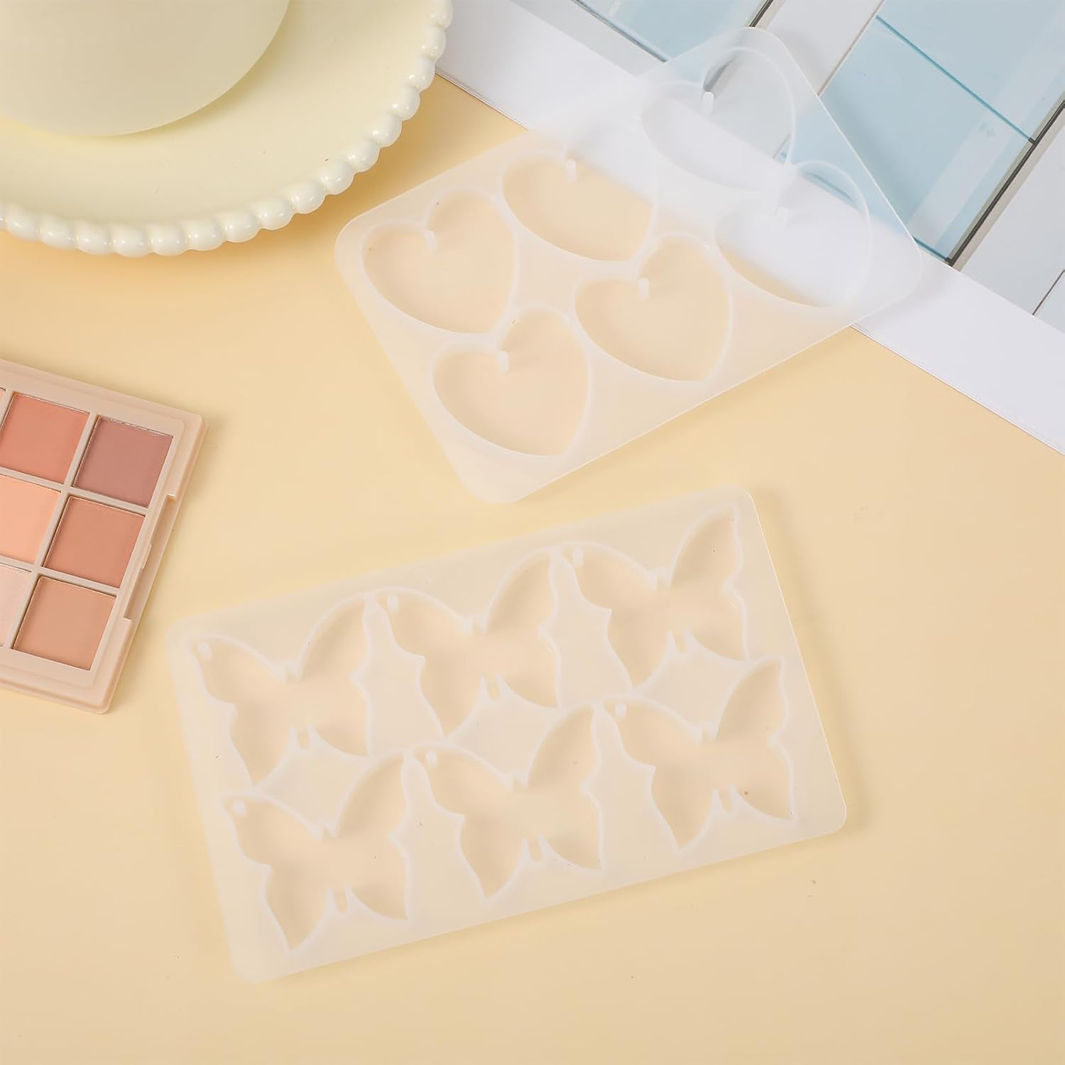 Butterfly Molds Silicone, 2 Pack Fondant Molds 6 Grids Epoxy Resin Mold with Hole Keychain Pendant Mold Heart Shape for DIY Crafts Jewelry Making โ image 5