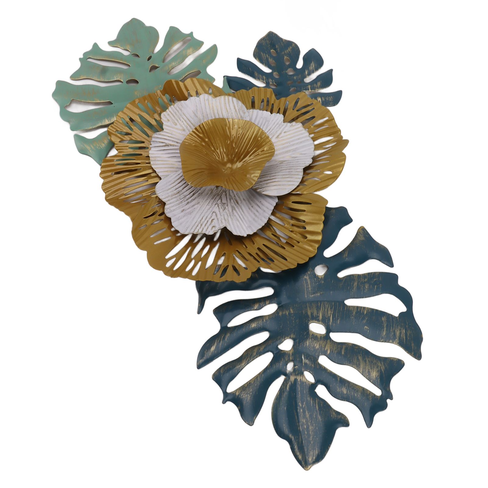 Iron Flower Wall Hanging Blue Modern Beautiful Metal Floral Wall Art Decor for Living Room Bedroom Dining Room — image 3