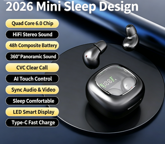 Y19 Mini Hidden Sleep Wireless Bluetooth Earbuds with LED Digital Display,black — image 2