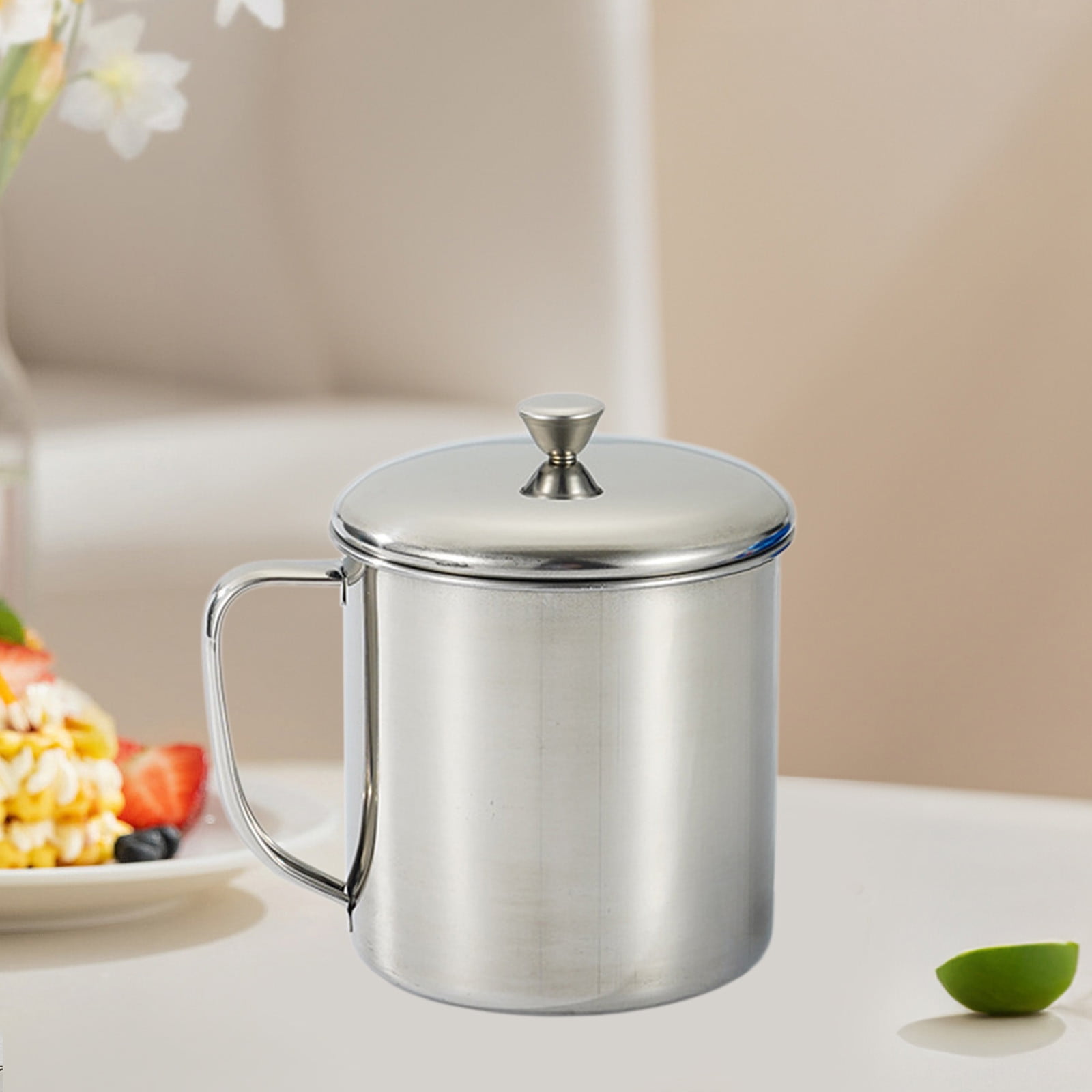 Stainless Steel Coffee Cup - Metal Tea Mug with Lid and Handle for Camping and Everyday Use XL Silver — image 4