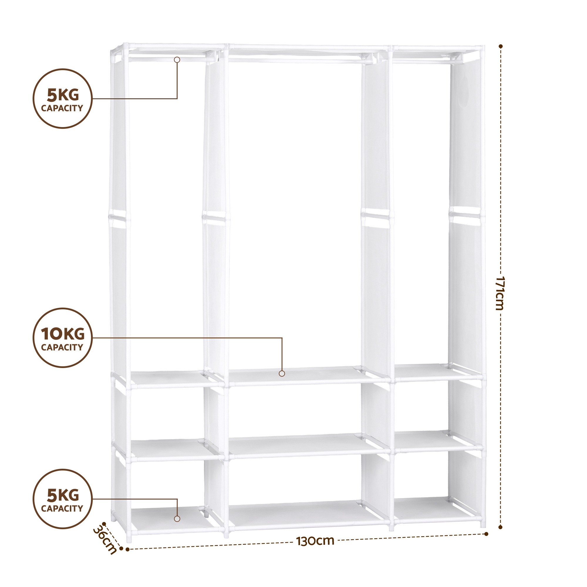 Artiss Large Portable Clothes Closet Wardrobe with Open Shelf White โ image 3