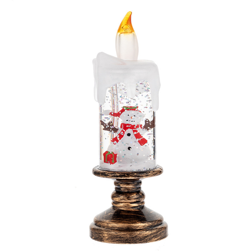 Battery Operated LED Snow Globe Candle with Rotating Glitter Water, Flameless Christmas Table Light for Holiday Home Decor, Snowman