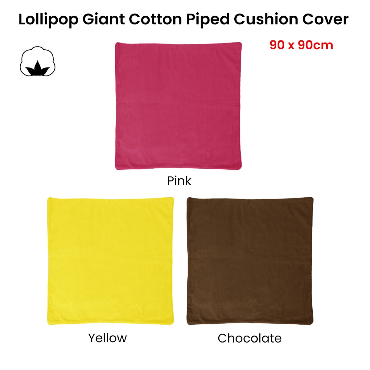 IDC Homewares Lollipop Extra Large Cotton Piped Square Cushion Cover 90 × 90 cm Chocolate — image 2