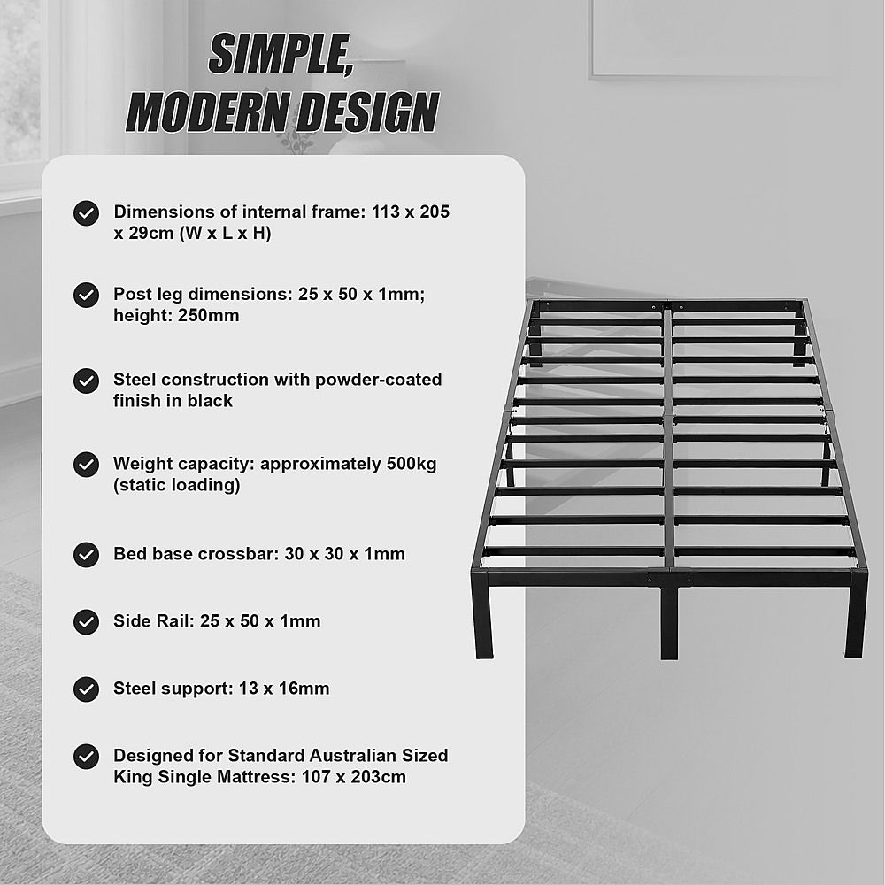 Metal Bed Frame – Heavy-Duty Steel Base for King Single Mattress — image 4