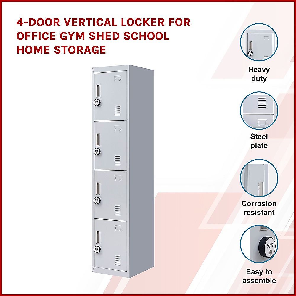 4-Door Vertical Locker for Office Gym Shed School Home Storage — image 3