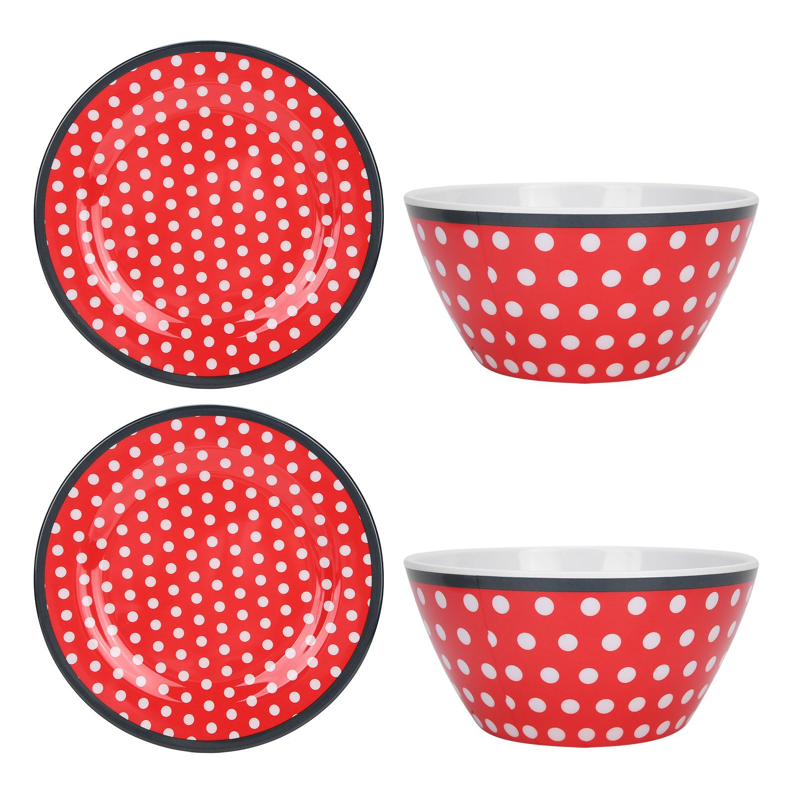 4Pcs Salad Dish Set Red Dots Imitation Porcelain Plate Fruit Food Cake Dish Dinnerware for Kitchen — image 6