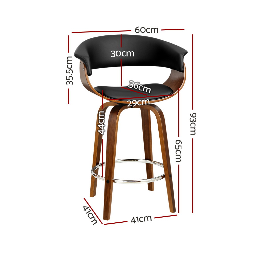 Artiss 2x Bar Stools Swivel PU Seat Wooden โ image 2