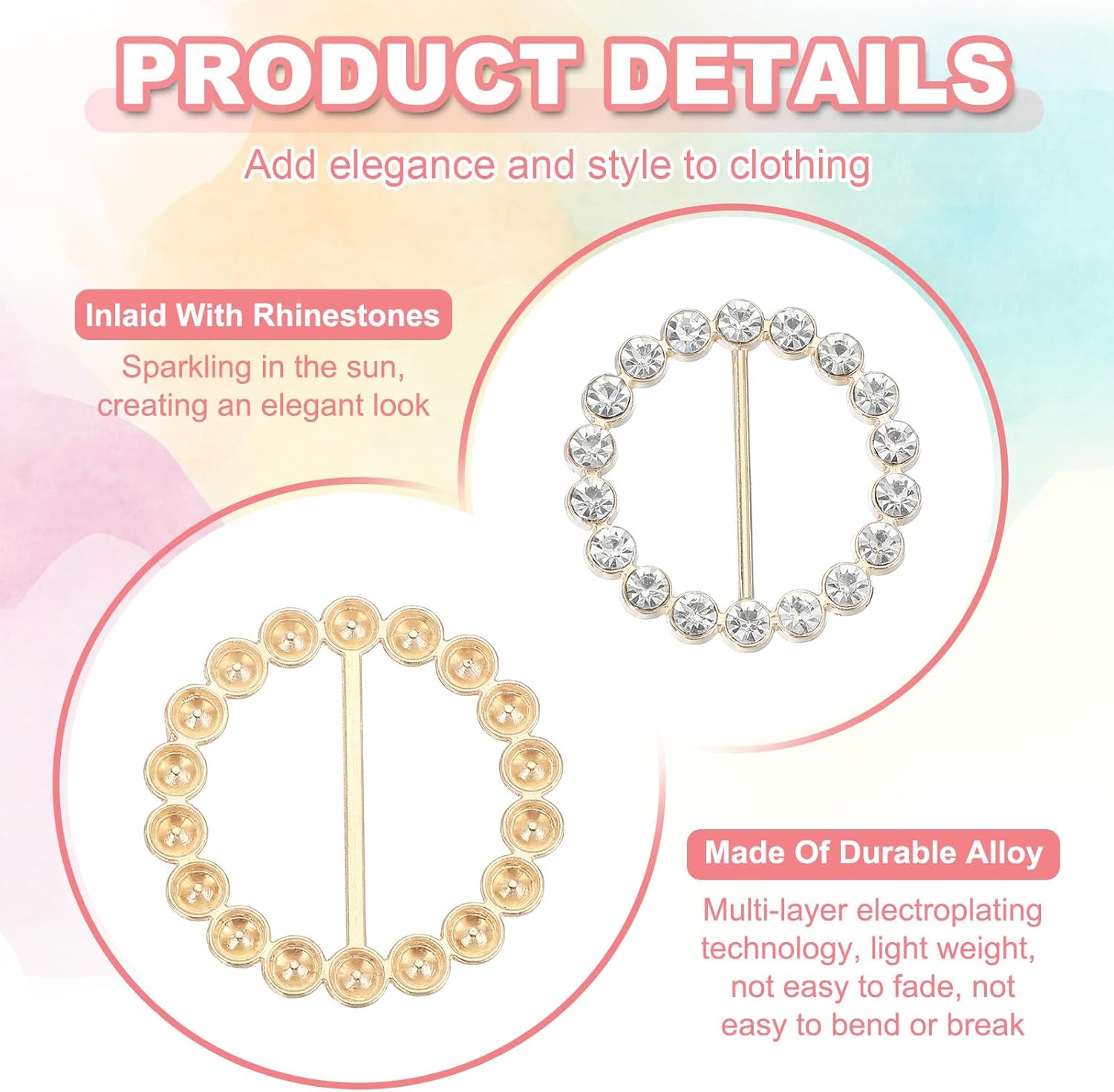 Silk Scarf Ring Clip Bling Rhinestone T-Shirt Clips Tie Waist Knotted Buckle Rings Metal Circle Buckles for Women Fashion Scarves Hat Decor Wrap Holders White โ image 3