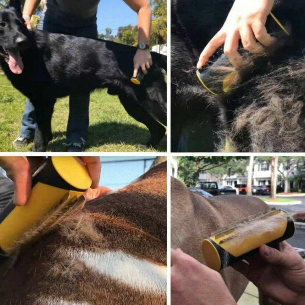 Pet Dog Cat Hair Fur Deshedding Shedding Trimmer Grooming Roll Comb Brush yellow โ image 6