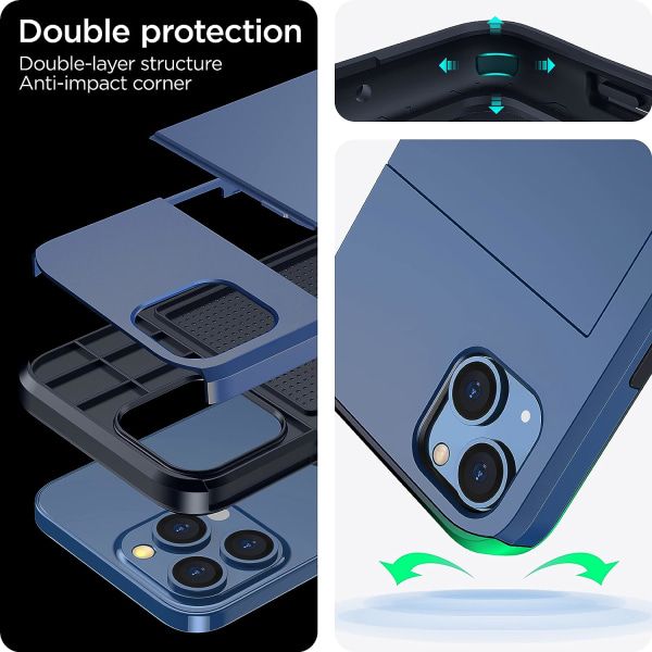 2023 new iPhone 14 case with card holder, Wireless charging compatible iPhone 14 Wallet case, Slim shockproof iPhone 14 case Wallet (Navy blue) โ image 3