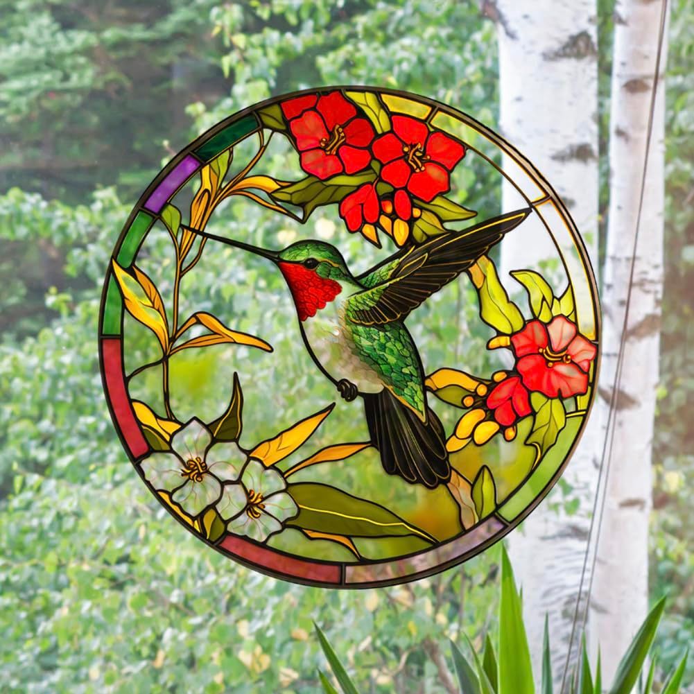 4 Pieces Stained Glass Window Clings Anti-Collision Bird Sunflower Bee Window Clings Decals Removable Non Adhesive Vinyl — image 5