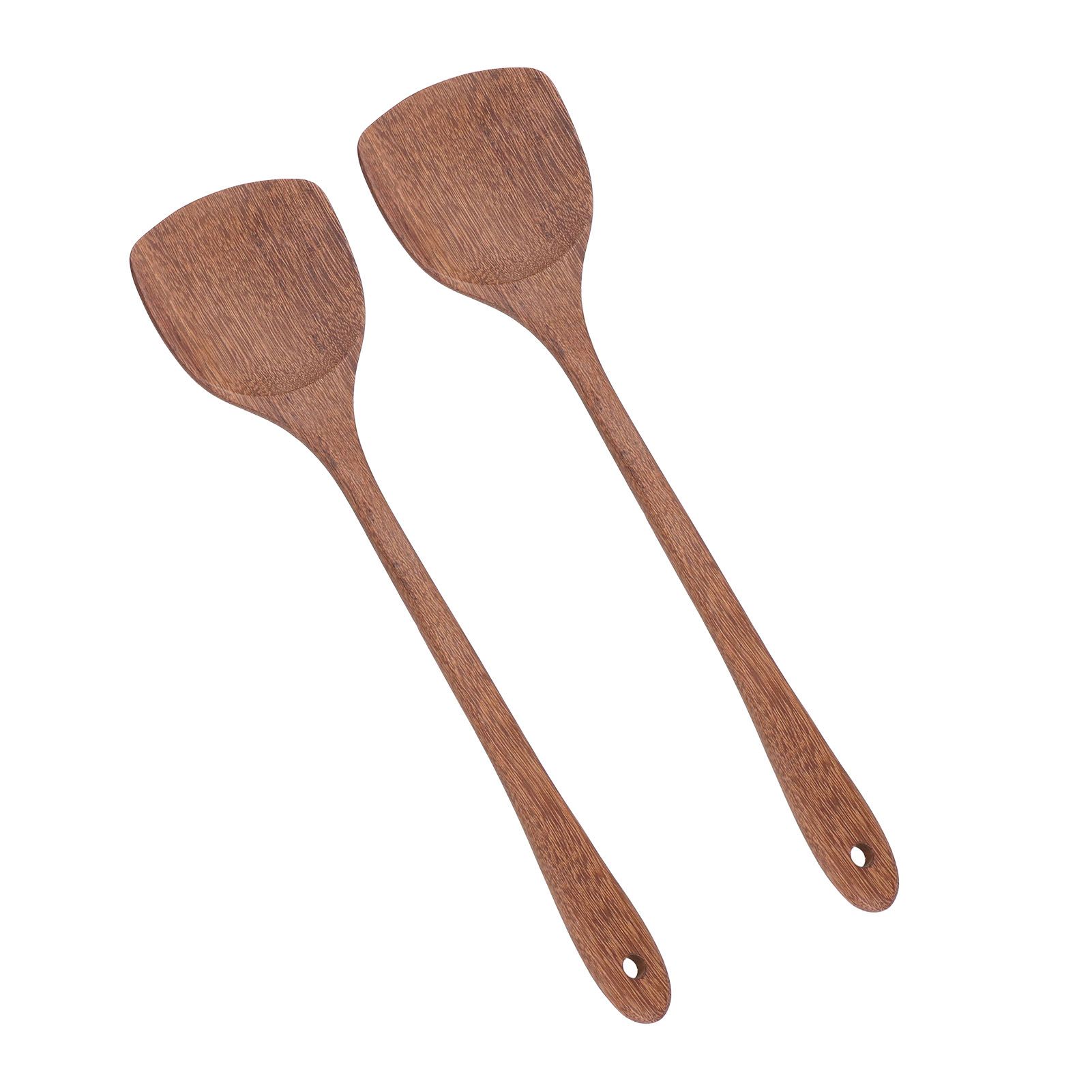 2pcs Wooden Spatula Household Hanging Long Handle Flat Wooden Spatula for Mixing and Turning38.5cm / 15.2in โ image 3