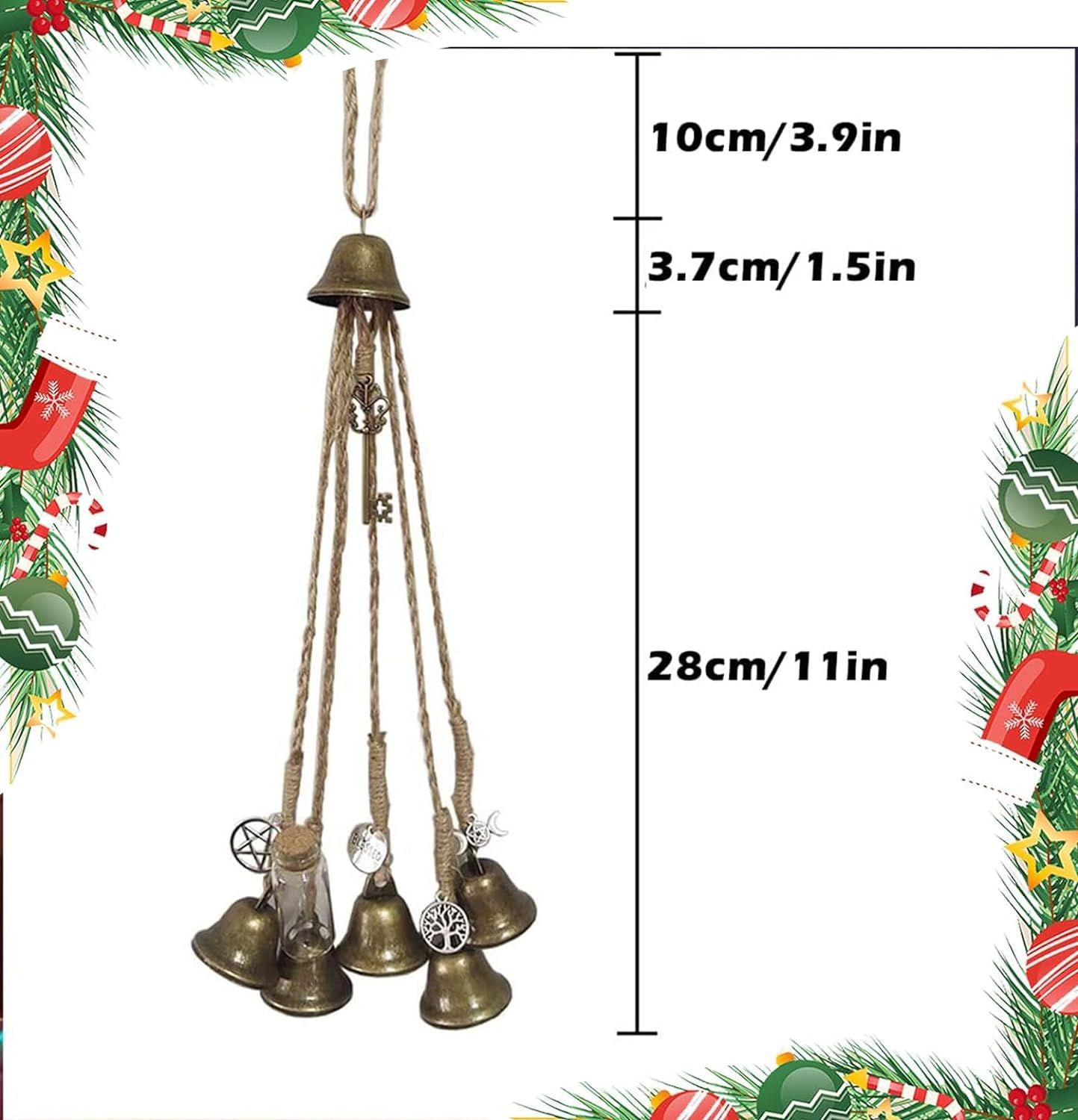 2 PCS Witch Bells for Protection Witchcraft Wicca Supplies Christmas Wind Chimes for Outside Feng Shui Hanging Bells Ornaments