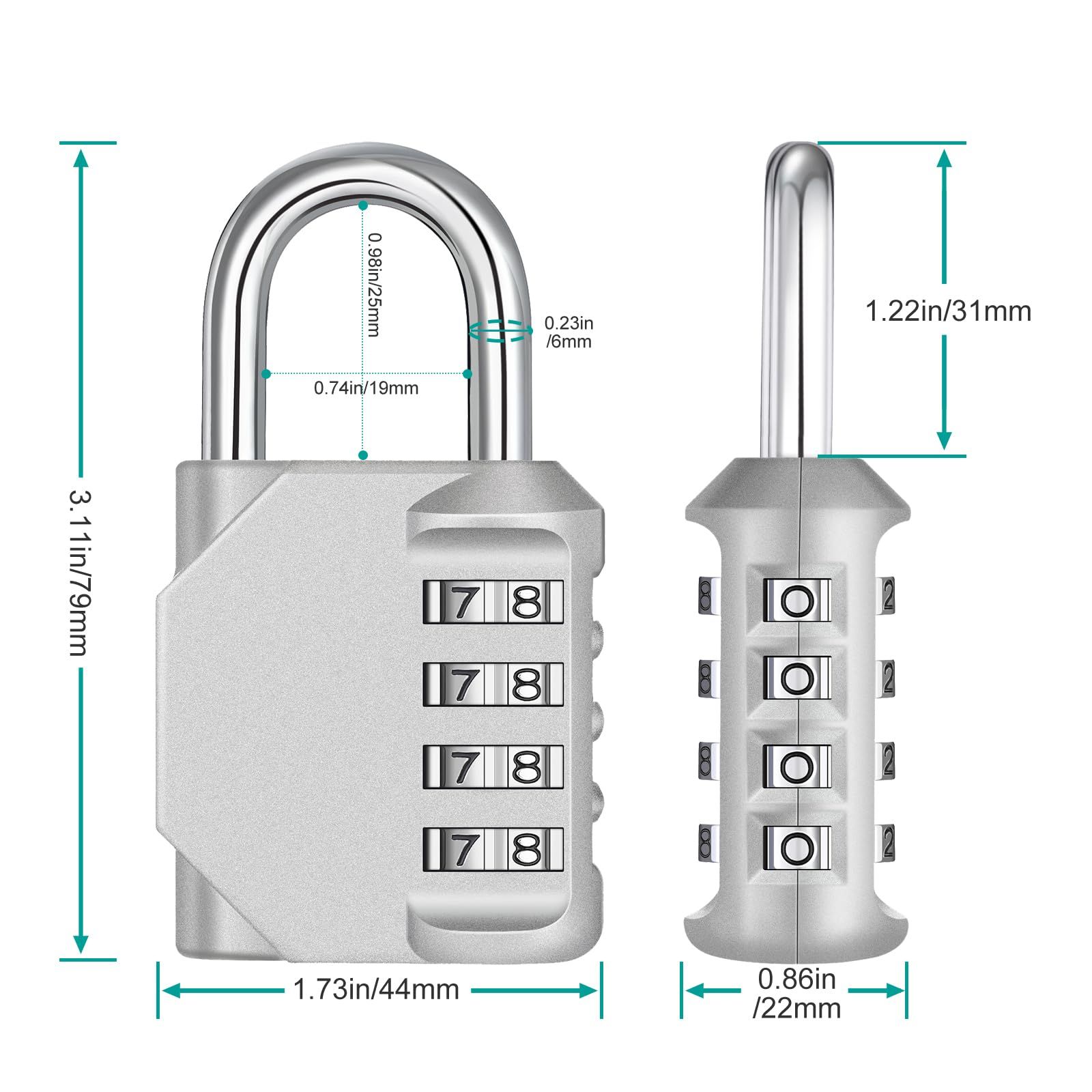 Combination Lock Outdoor, 4 Digit Re-settable Padlock for Gym, School, Fence, Employee Locker (silvery ) โ image 4