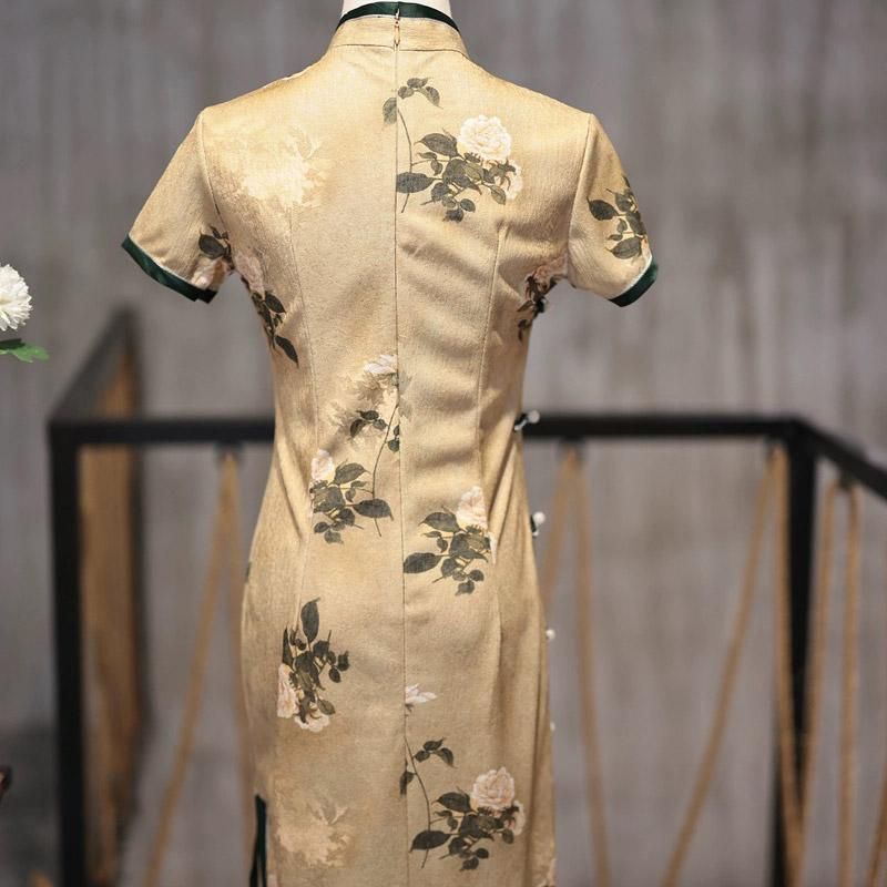 Retro Chinese Style Yellow Jacquard Cheongsam Short Sleeve Improved Young Style - XXL โ image 5