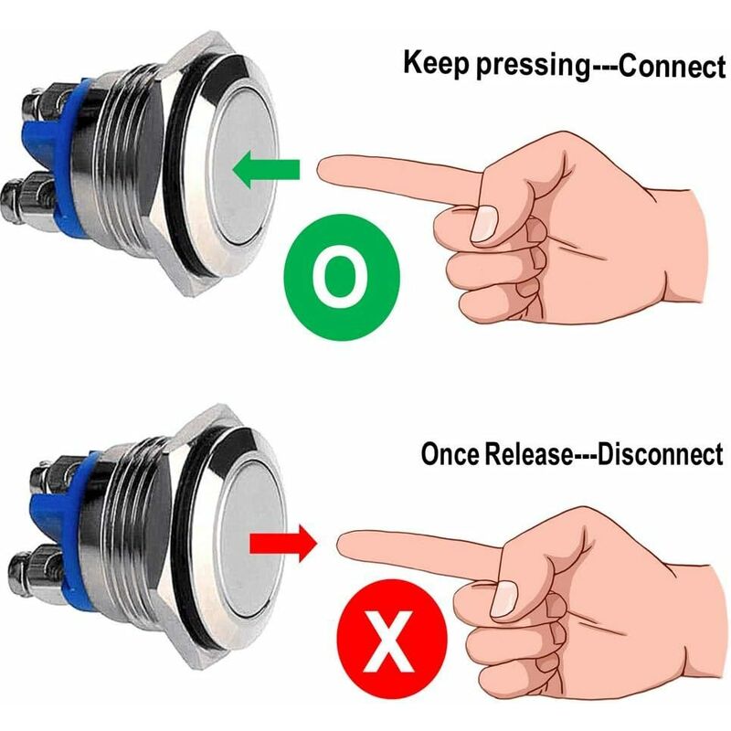 Momentary Metal Push Button Switch 12V 8 pcs 16Mm For Marine Waterproof Car Rv Truck Boat — image 2