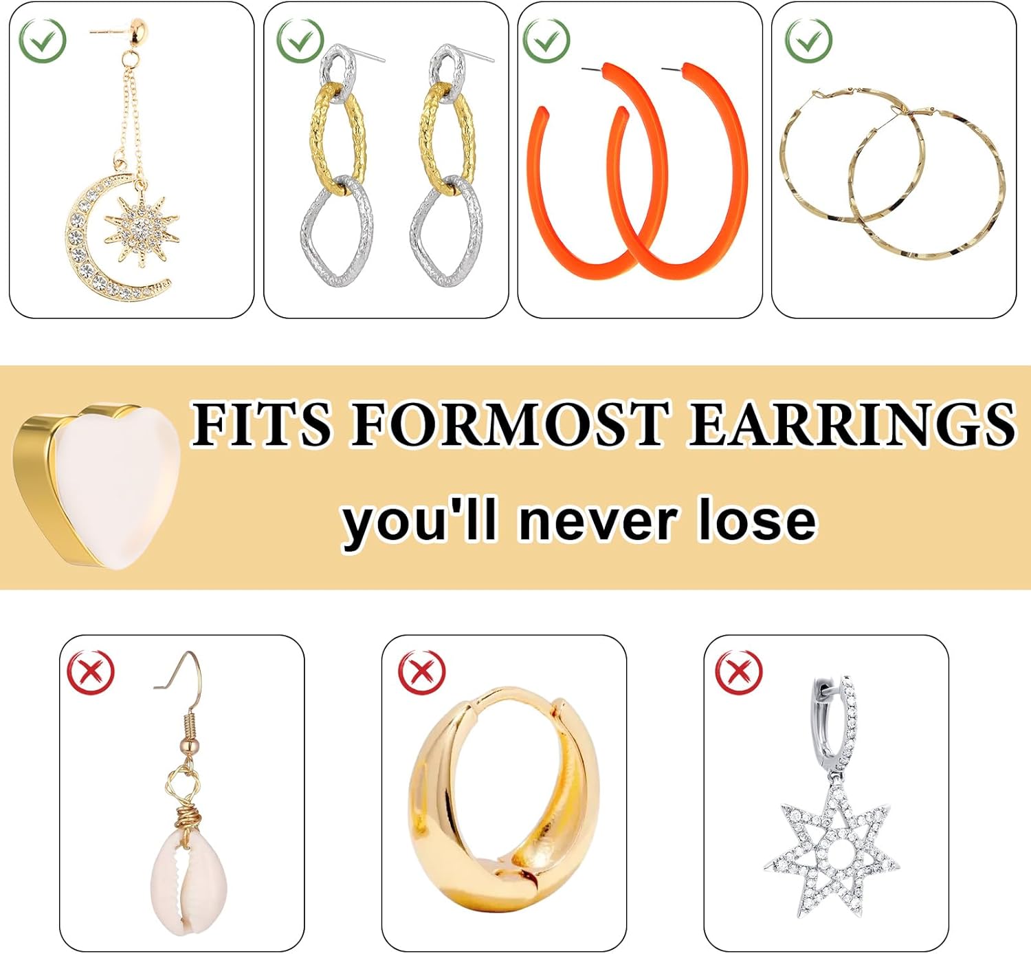 12 Pcs Silicone Flat Earring Backs for Studs, Clear Comfort Design, Earring Backs Replacements for Heavy Earrings Heart Shape โ image 5