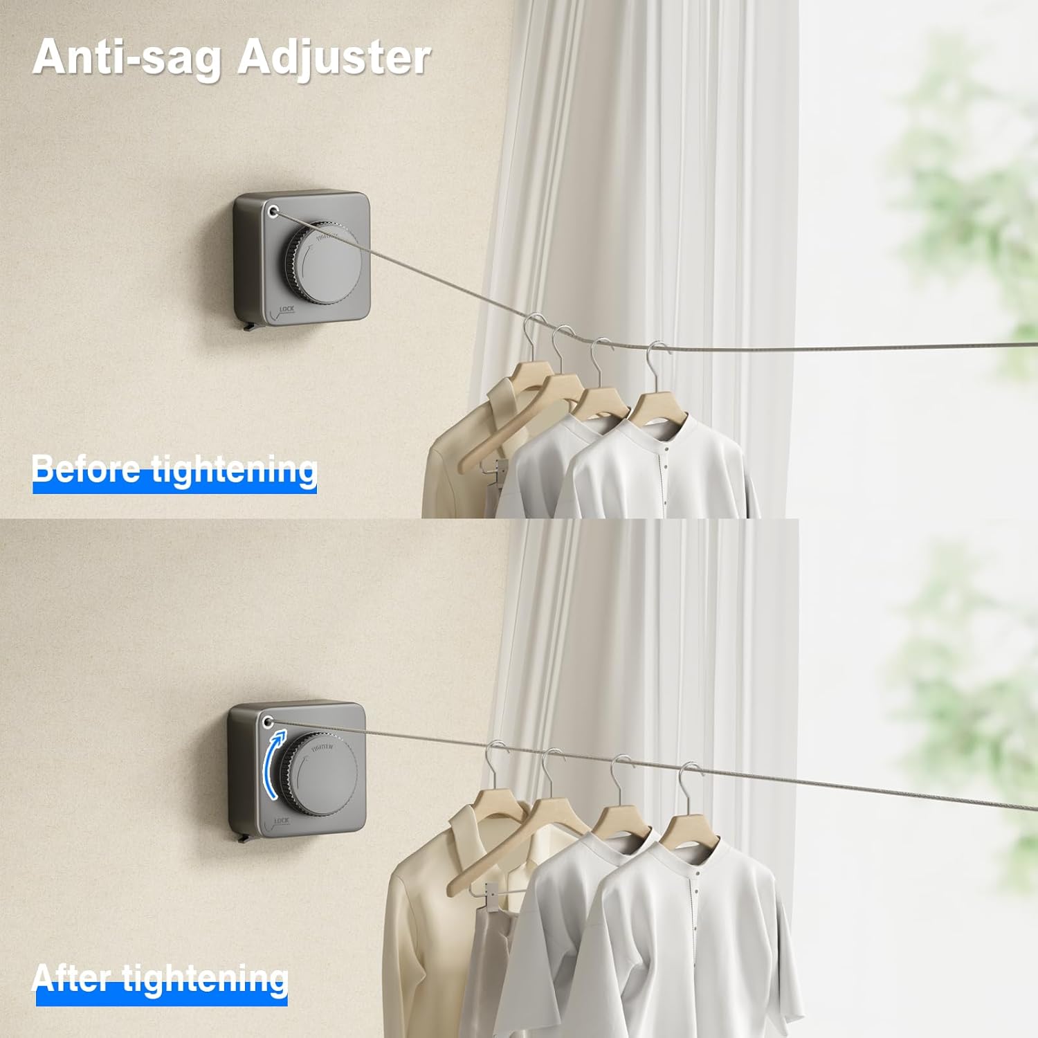 Retractable Clothesline Indoor, Non-Sagging Outdoor Clothes Line Retracting Heavy Duty Clothes Drying Laundry Line Wall Mounted Stainless Steel Line-15.1 — image 3