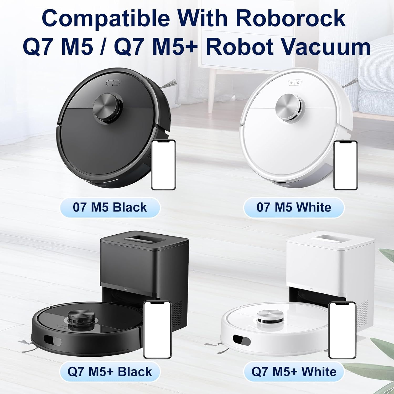 18 Pack Accessories Replacement Parts Compatible with Roborock Q7 M5, Q7 M5+ Robot Vacuum Cleaners, 2 Main Brush, 4 Hepa Filter, 6 Mop Pads, 6 Side Brush โ image 3