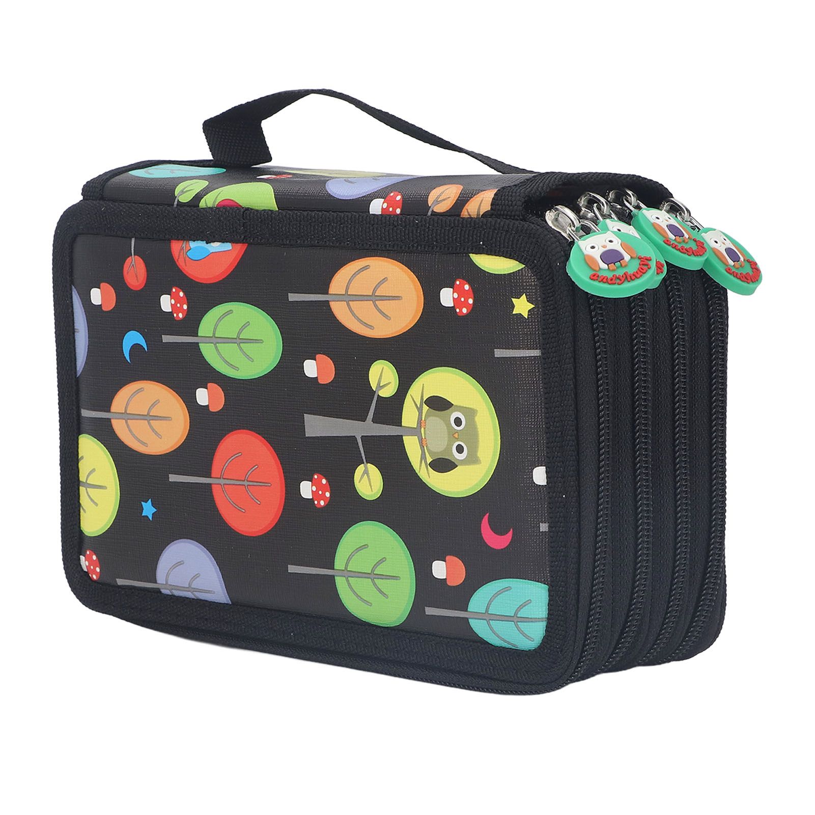 Colored Pencil Case Pencil Holder with Zipper Closure Large Capacity Pencil Case Foldable Colored Pencil Bag Cartoon Black 4 Layers 72 Holes — image 6