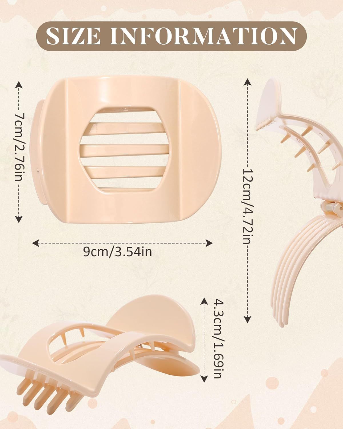 6Pcs lat Hair Clips or Women Strong Grip Curved Claw Clip or Thin Hair Non-slip Plastic Hair Barrettes ((Light Brown+Dark Brown+Light Brown+Dark — image 2