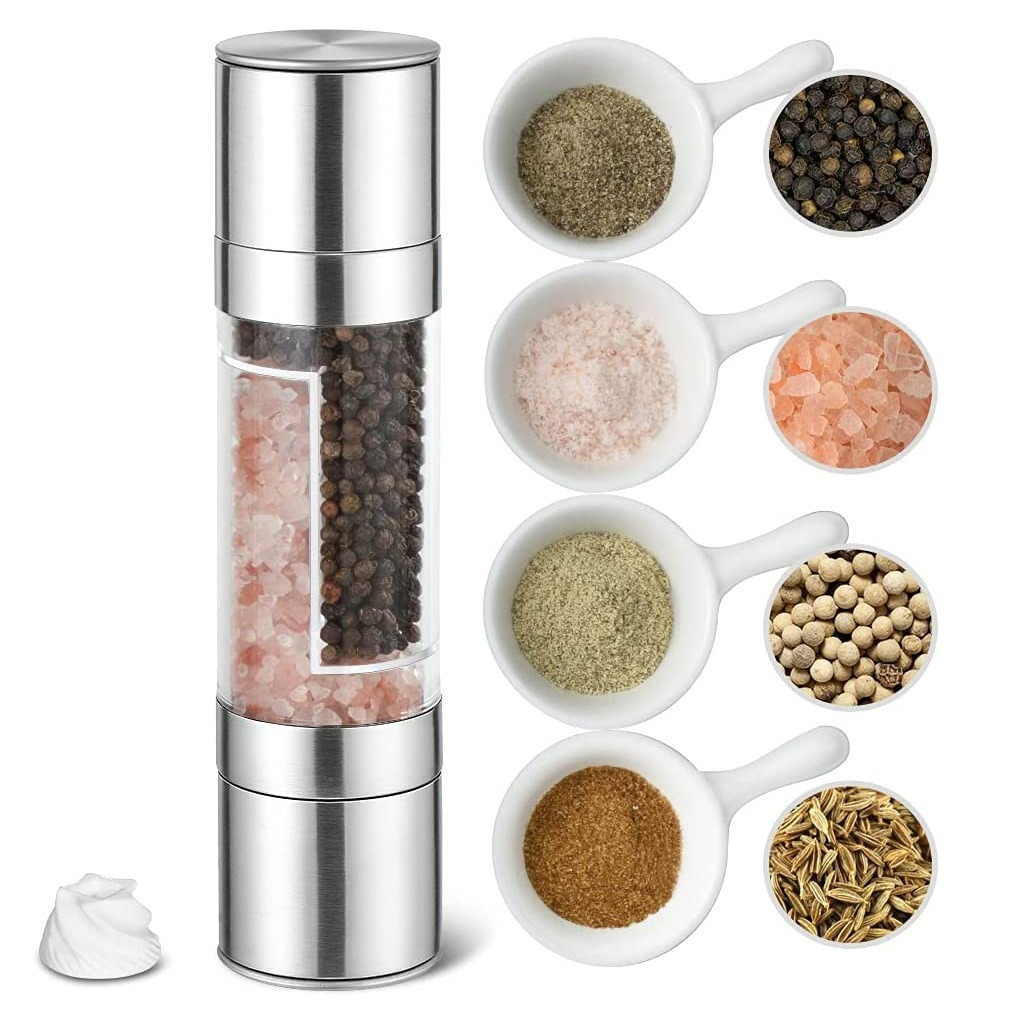 2 Pack 2-in-1 Stainless Steel Manual Spice Grinder Dual Head Salt and Pepper Mill with Adjustable Coarseness for Australian BBQ Kitchen and Travel — image 2