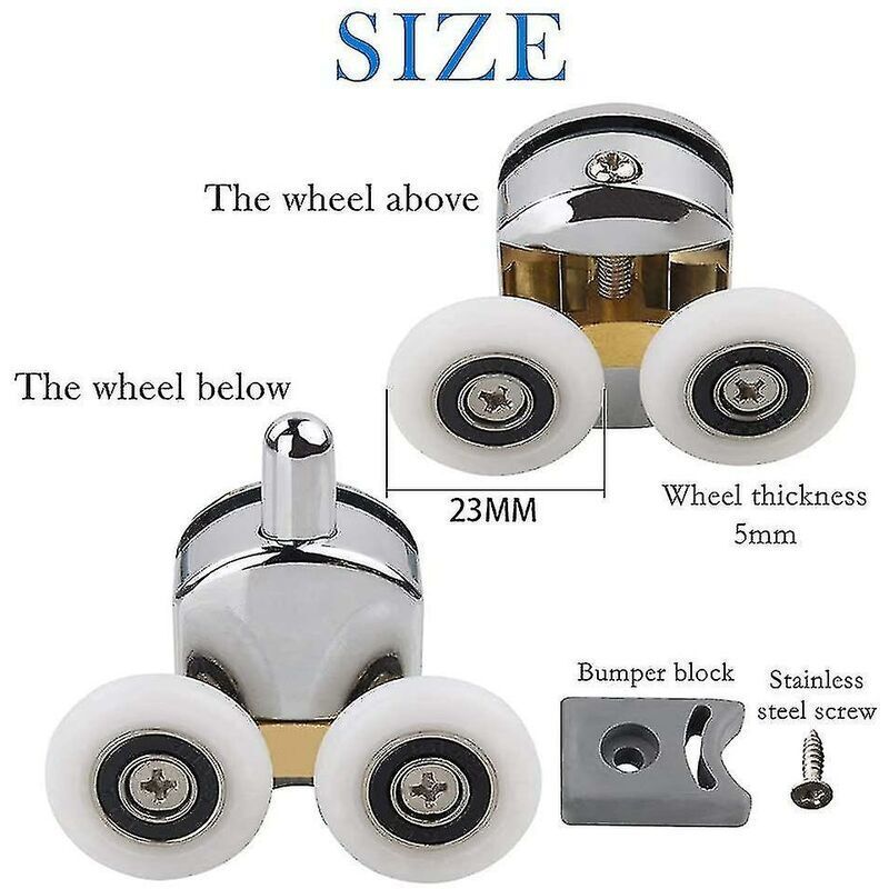 4 Pack Shower Door Rollers Upper and Lower Replacement Wheels for Sliding Shower, 23mm — image 2