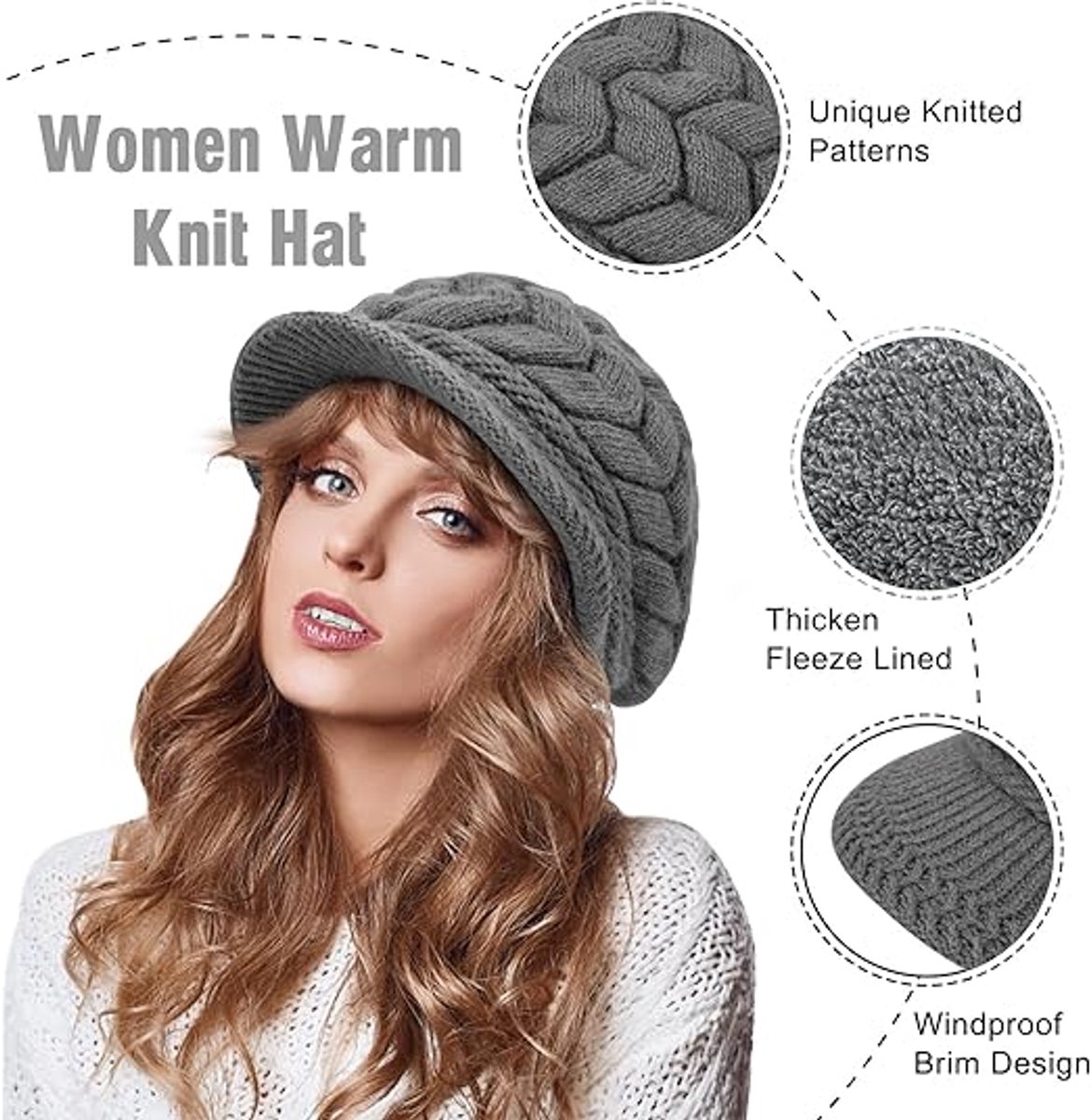 Ladies' Hat - Beanie Hat - Beret - Ladies' Beret - 4 Pieces - Knitted hat for ladies - Warm Winter Beret - Winter Hat - Warm Hats - Winter Hat with Brim — image 5
