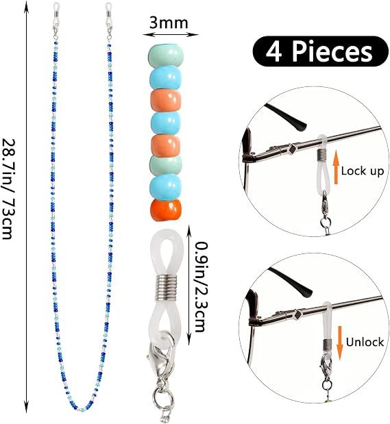 4Pcs Beaded Eyeglass Chains for Women & Girls, Sunglass Holder Strap Around Neck, Acrylic Glasses Hanger Keeper — image 2