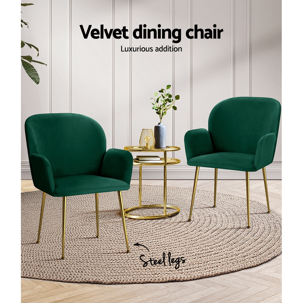 Artiss Dining Chairs Set of 2 Velvet Armchair Green โ image 4