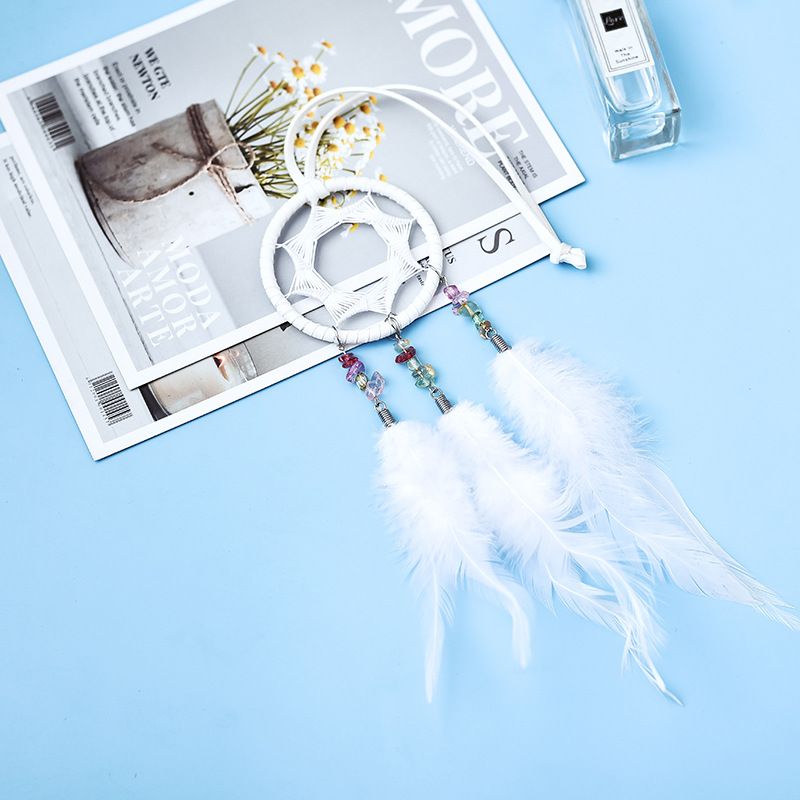 Car Mirror Hanging Accessories for Women,Ornament Pendant White Feather Dream Catcher for Car Rear View Mirror — image 2