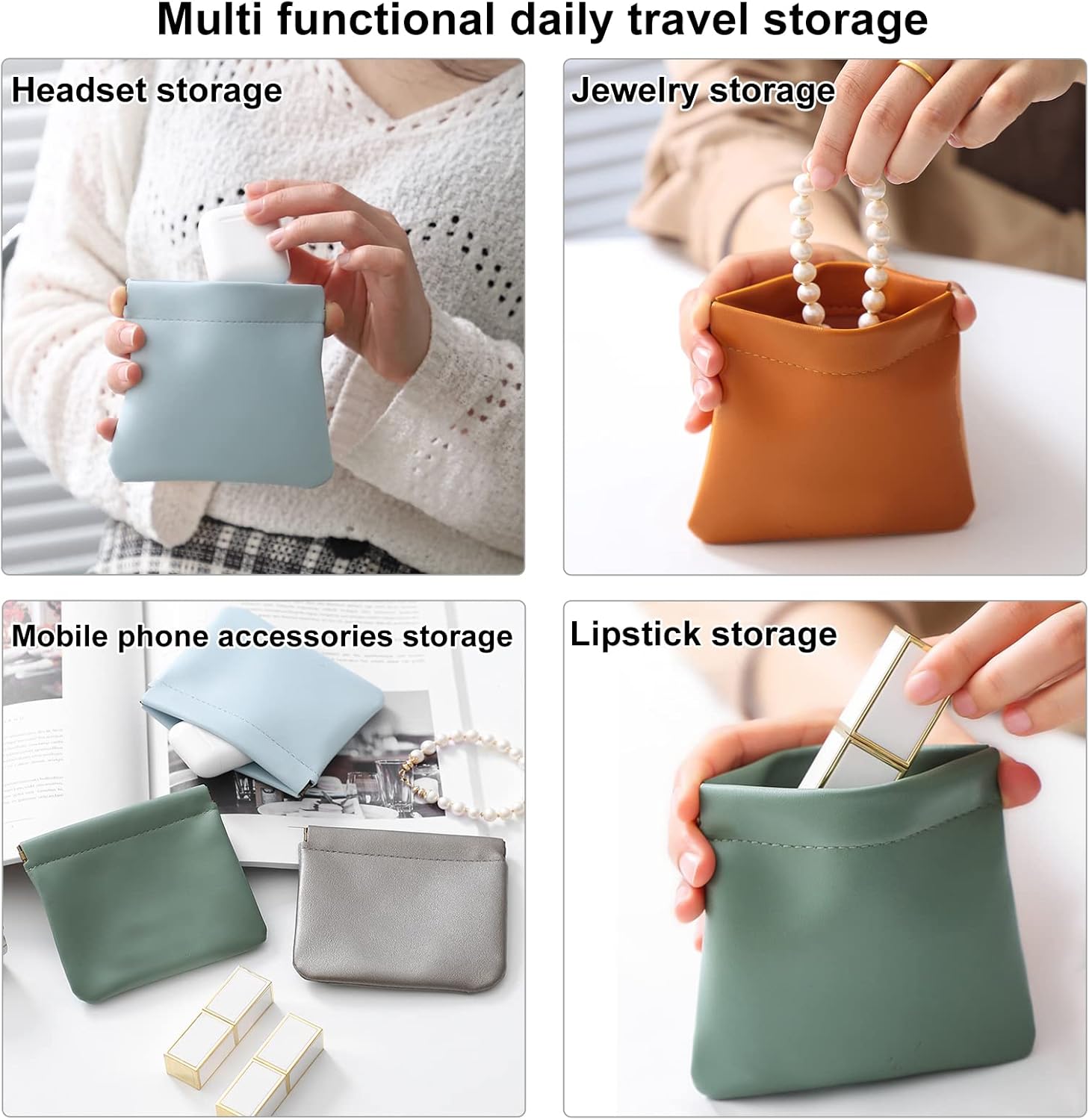 5PC Lambskin Pocket Cosmetic Bag Makeup Pouch for Women Mini Makeup Bag Travel Storage -Waterproof Portable Squeeze Top Self-closing โ image 3