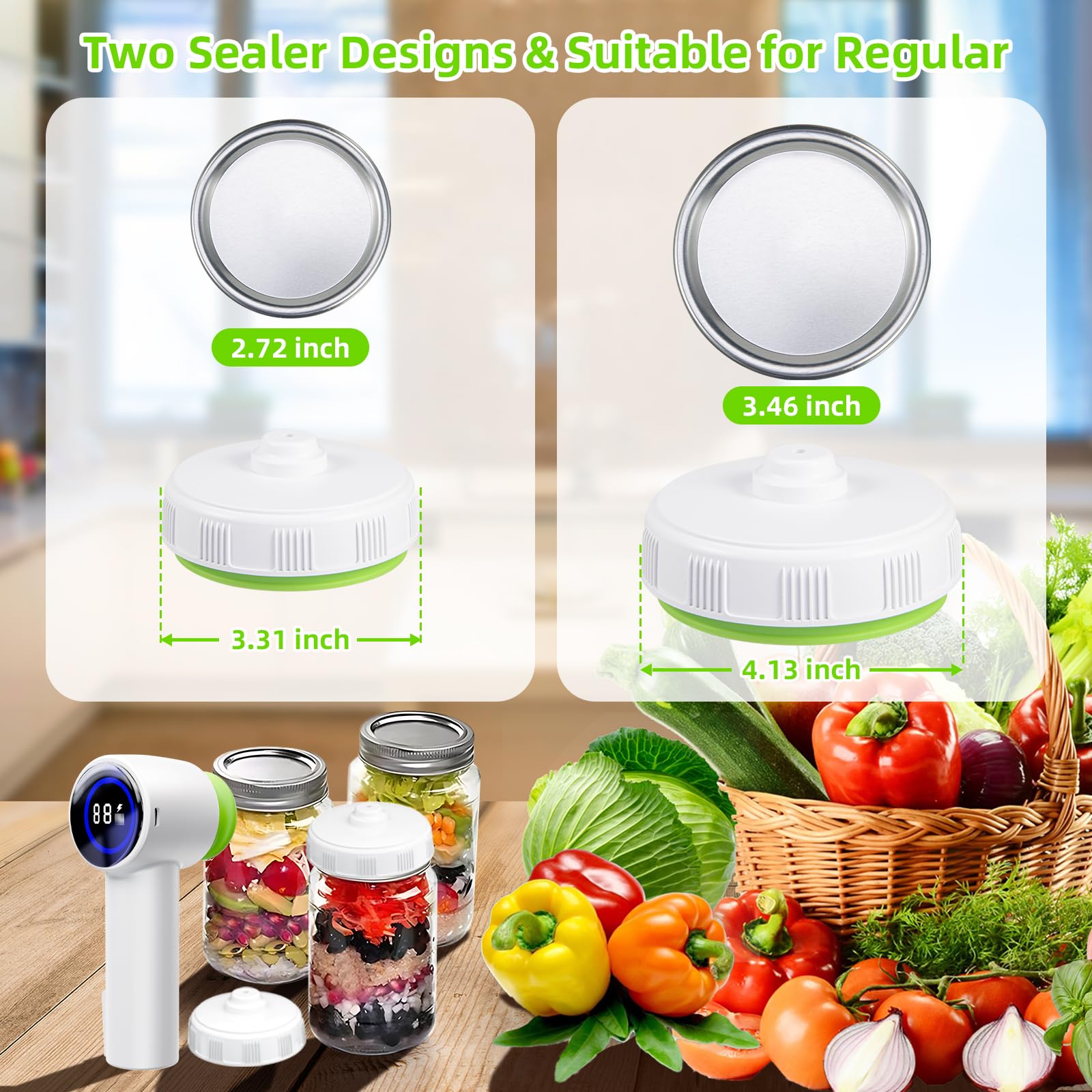 Green Electric Vacuum Sealer Kit – Portable Mason Jar & Bag Sealing Machine with Digital Display, USB Rechargeable, One-Touch Operation | Ideal for — image 4