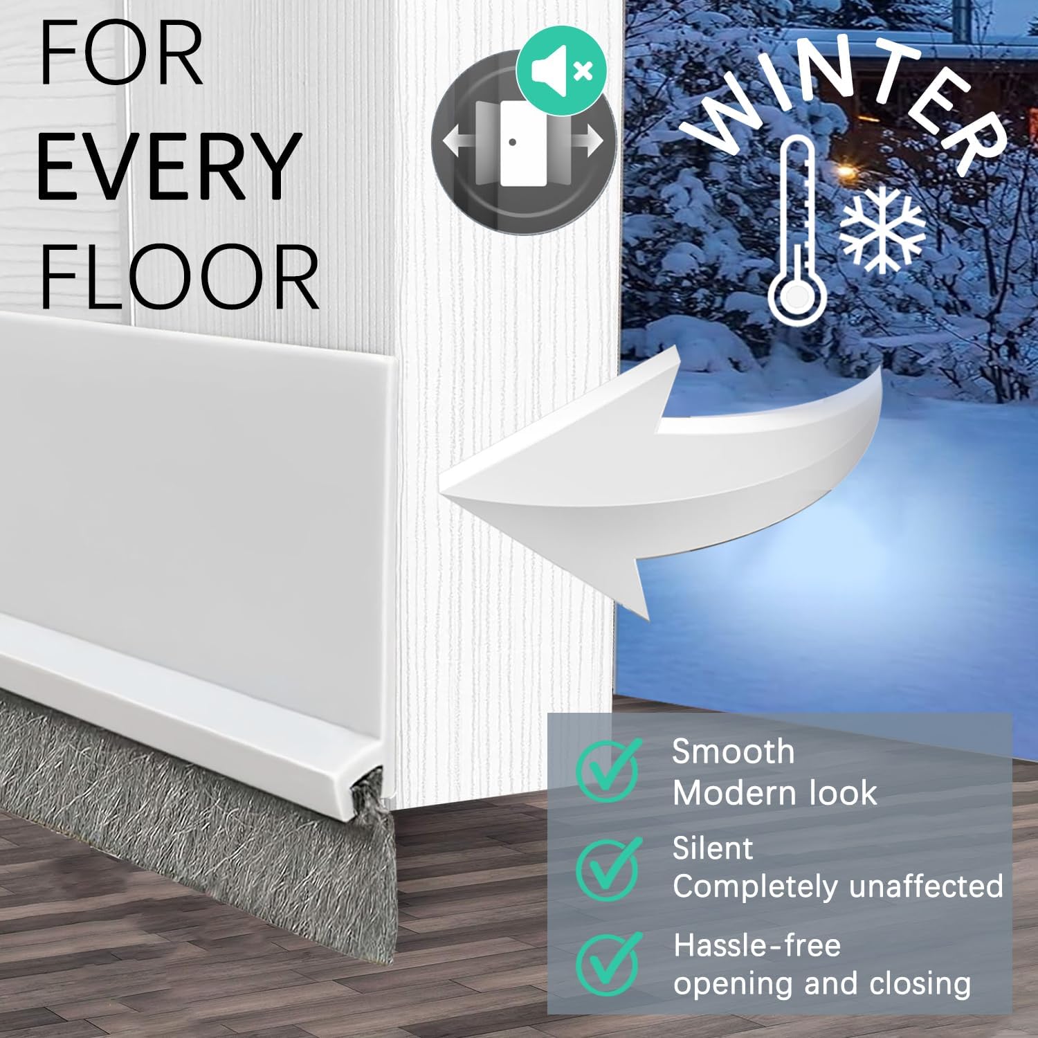 2 Pack Under Door Draft Stoppers with Brush Reduce Noise, Door Soundproofing Strip, Dust-Proof/Weather Stripping with Self Adhesive, Under Door Deal - White — image 6