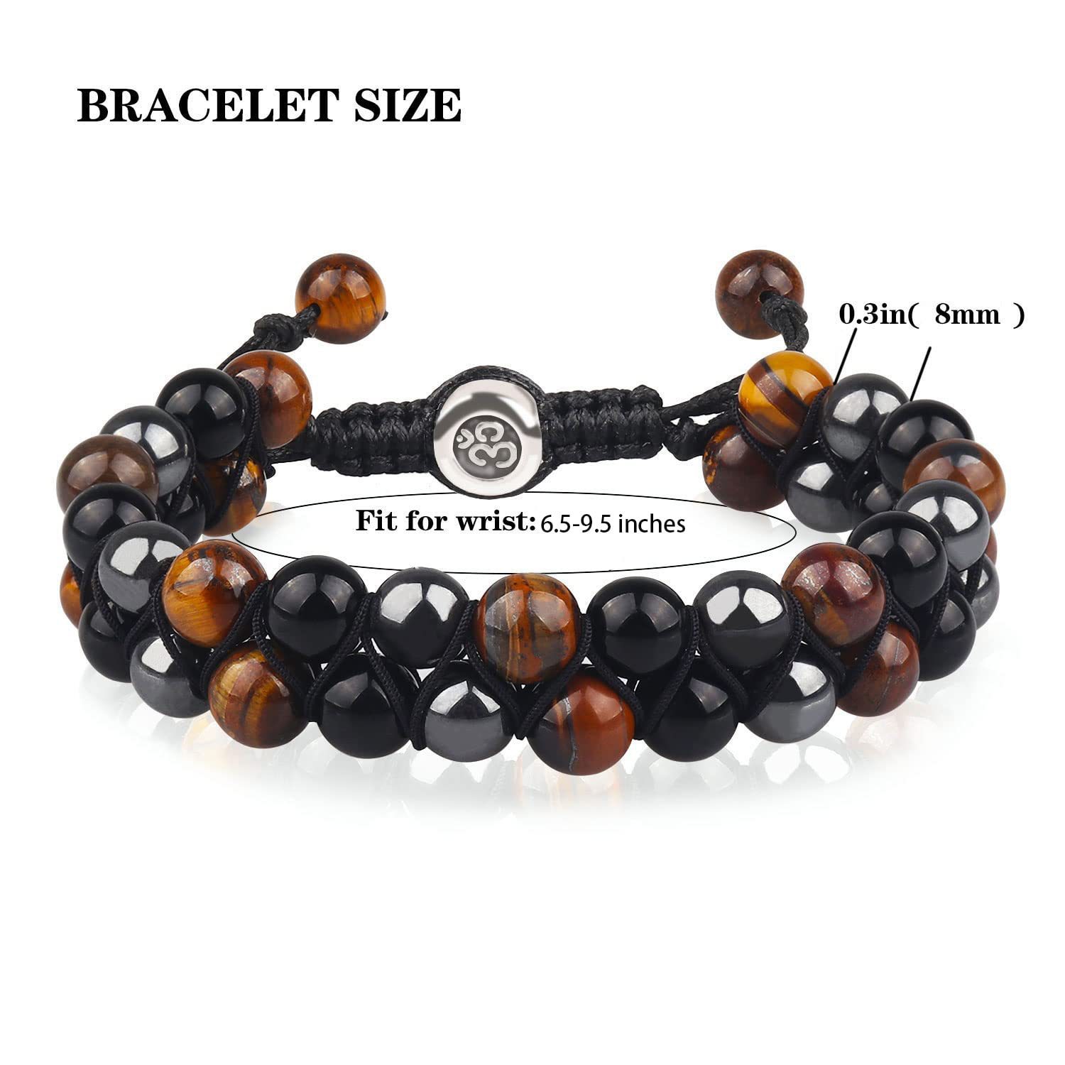 (2-Pack) Triple Protection Crystal Bracelet Set - Hand-Braided Tiger Eye, Black Onyx & Hematite — image 2
