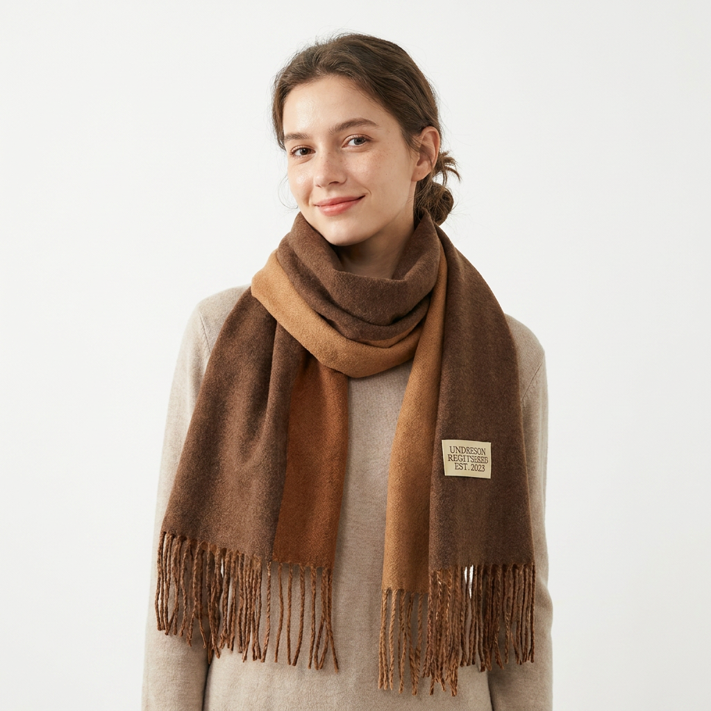 Brown and Caramel color Double-Sided Reversible Imitation Cashmere Scarf for Women - Soft Warm Winter Neck Wrap with Classic Boho Tassel Edge, Solid Color โ image 5