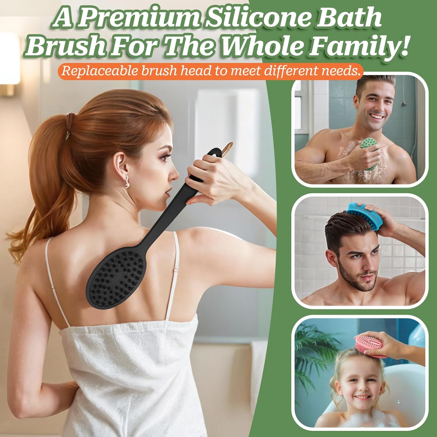 Soft Silicone Body Scrubber 2PCS, Dual-Side Silicone Loofah for Shower, Gentle Loofa Alternative, Replaceable Brush Head to be Used alone or with Long Handle â image 6