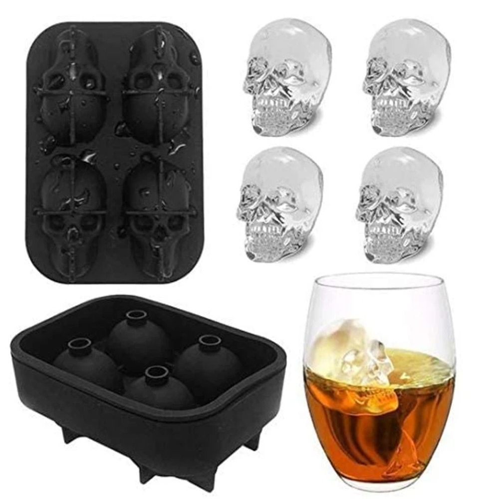 Skull Silicone Jello Ice Mold Flexible Cube Maker Tray for Halloween and Christmas Party. Best for Whiskey and Cocktails Black — image 5