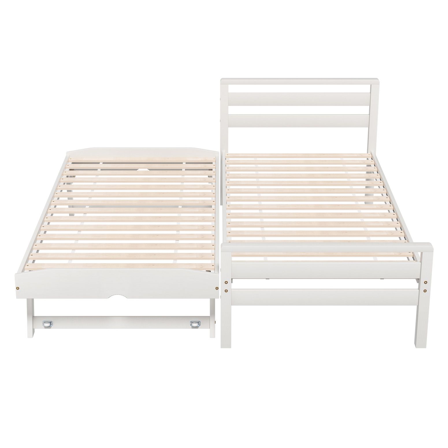 Artiss Bed Frame Single Size 2-in-1 Trundle Wooden White AVIS โ image 3